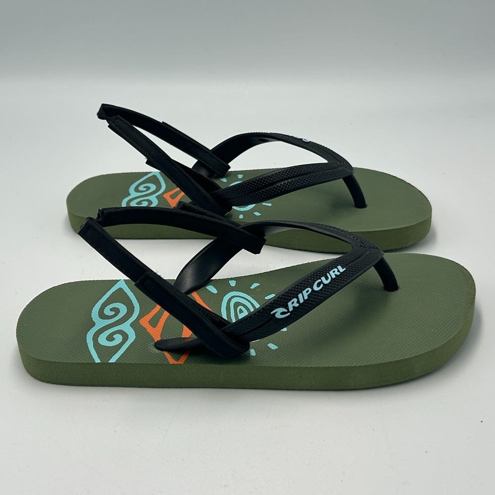 Rip Curl Surf Kids Flip Flop Bloom Thong Sandal Removable Strap Olive Green Sz 2